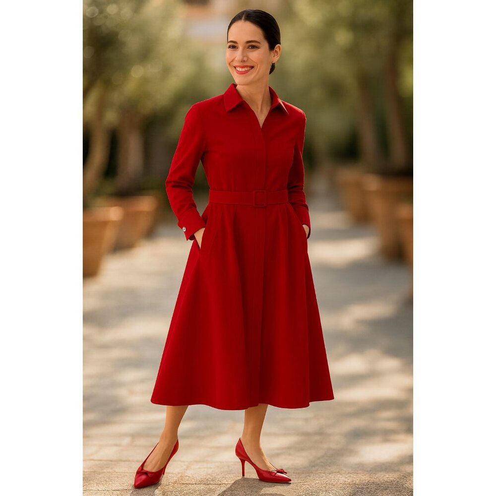 Bright Red Dressy-Casual Carolina Herrera Shirt-Dress Size 6: LIKE NEW